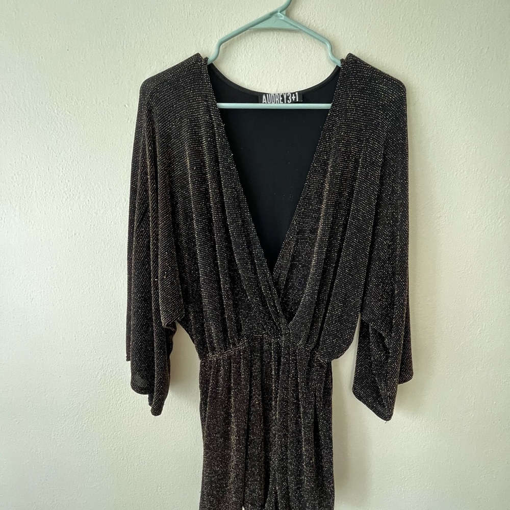 Black and Gold Metallic Glitter Mini Romper Vintage